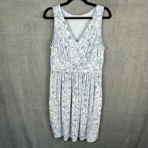 Fresh Produce Dress Womens Large Blue Floral Sleeveless Knee Length Pockets Boho - Picture 1 of 15